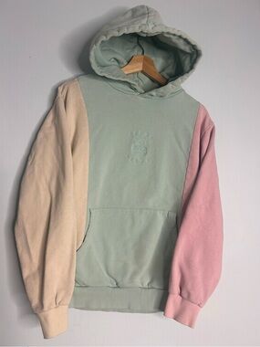 Teddy Fresh Color Block Hoodie Small Mint Pink Cream